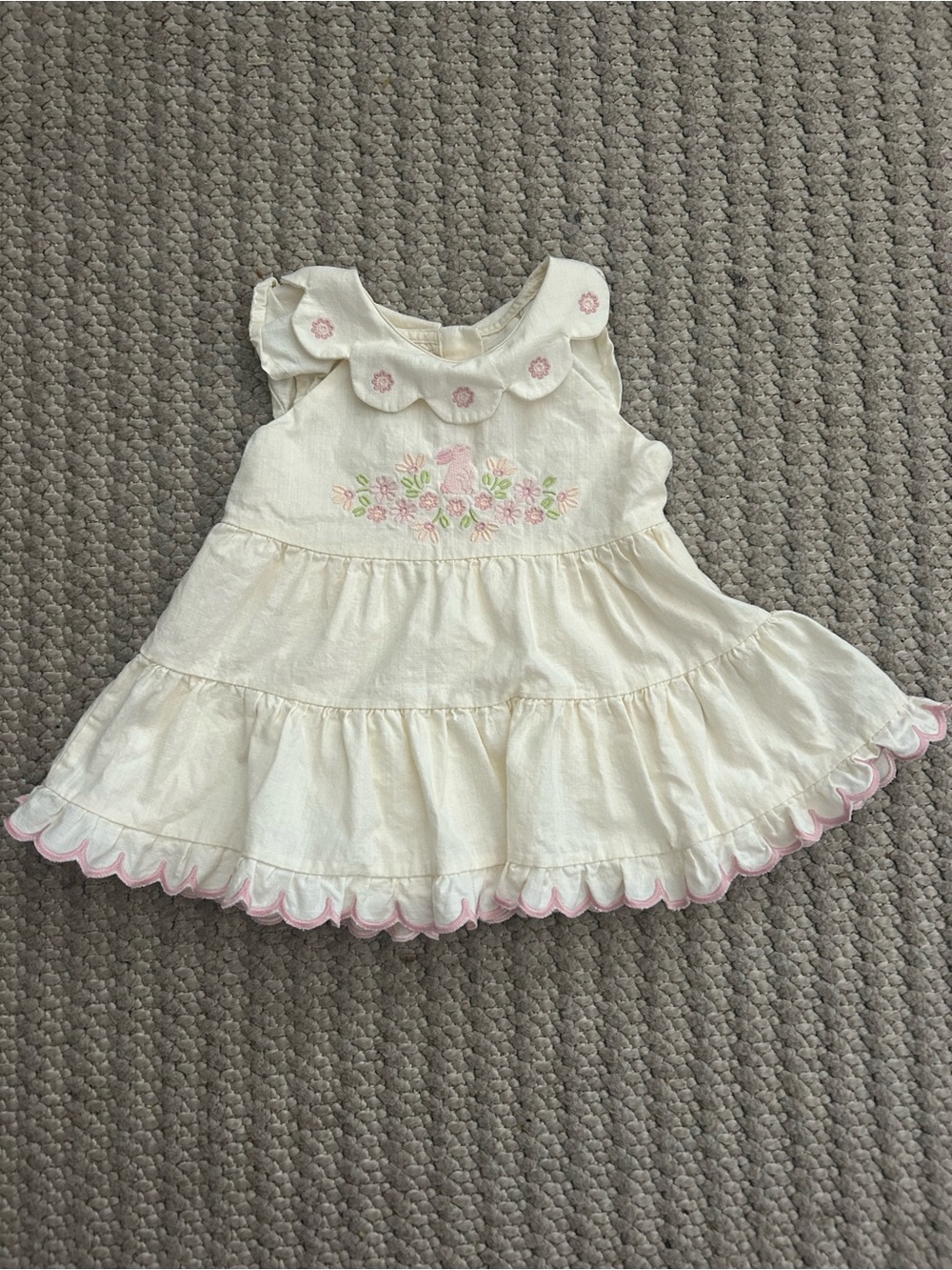 Cynthia Rowley Cream Tiered Dress with Pink Floral Embroidery